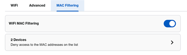 MAC Filtering section