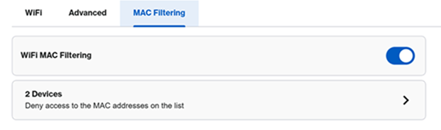 MAC Filtering section