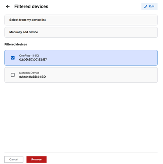 Select a filtered devices