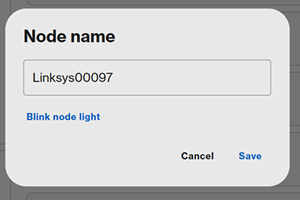 A screenshot showing the editable field for the node's name, a link to "Blink node light", along with an option to save changes.