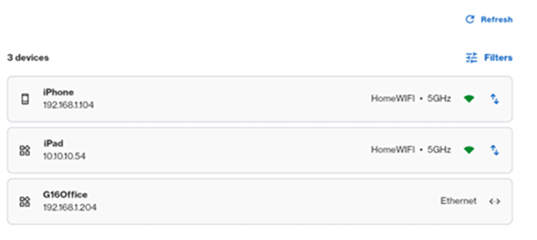 A section showing a list of devices that are connected to the child node
