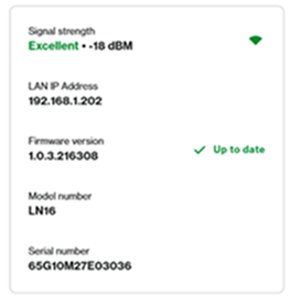 Child node details showing WAN and LAN IP addresses, firmware version, model, and serial number.