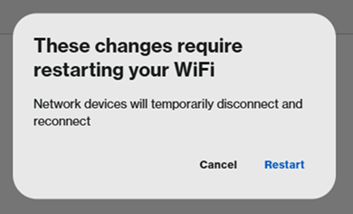 A prompt to select Cancel or Restart once the changes are saved