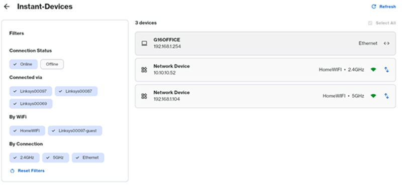 List of devices connected to the network