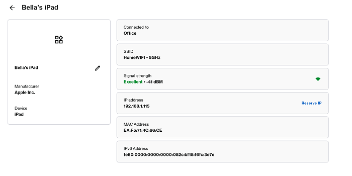Details of a specific device