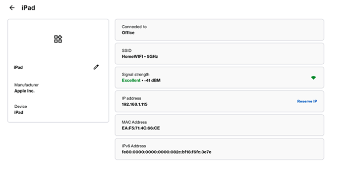 Details of a specific device