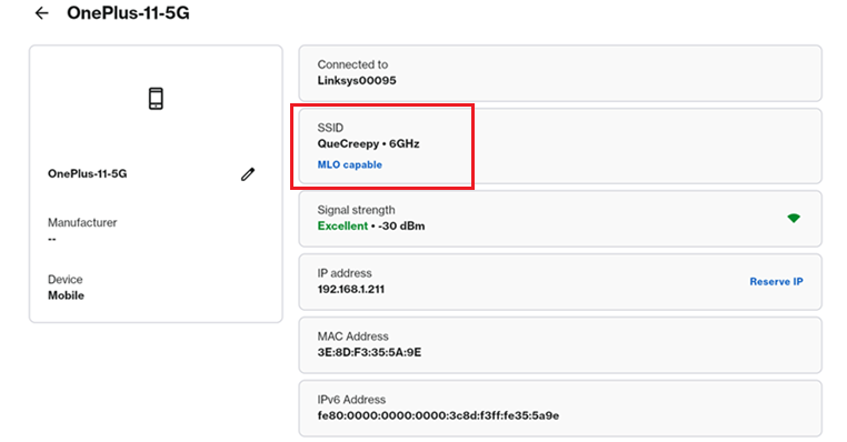 Screenshot of a connected device showing MLO capable