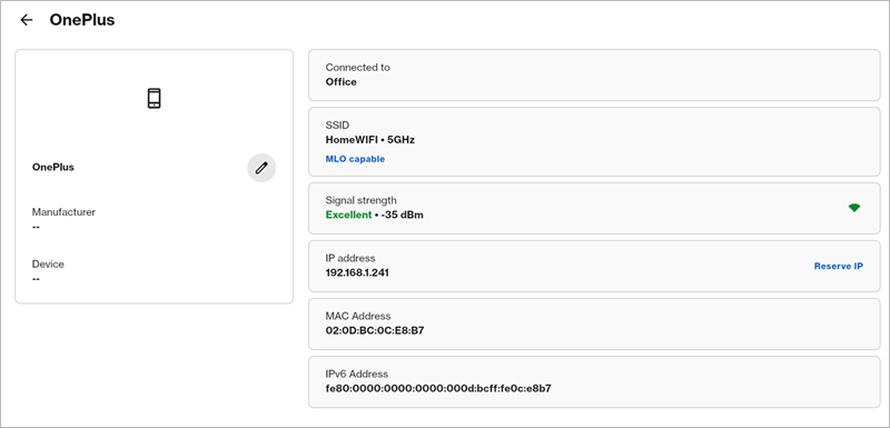 Screenshot of a connected device showing MLO capable
