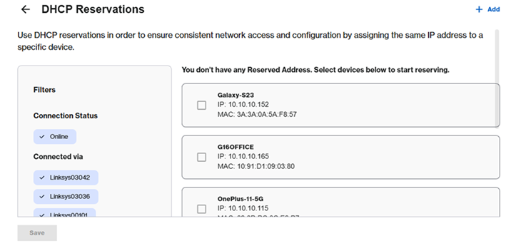 DHCP Reservations section