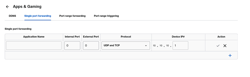 Single Port Forwarding section