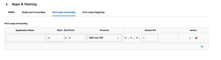 Port Range Forwarding section