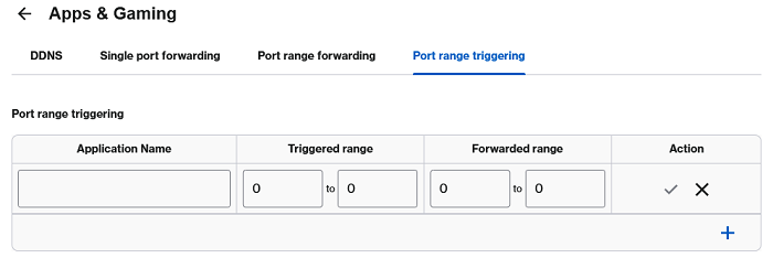 Port Range Triggering section