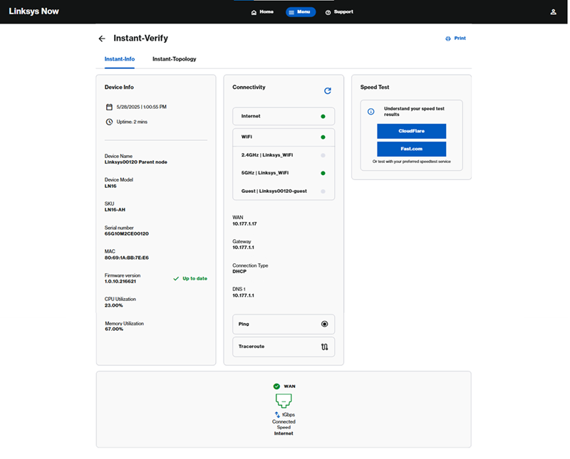 An image of the Instant-Verify page of the LinksysNOW web interface