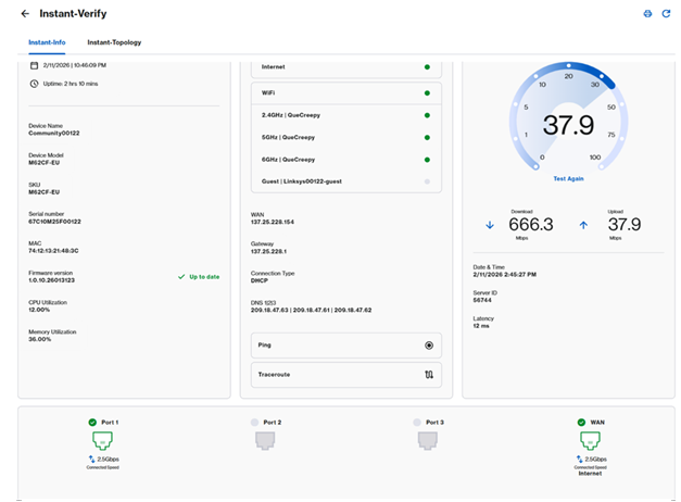 Screenshot of the Instant-Info page overview on the SPNM60 or SPNM62 model interface
