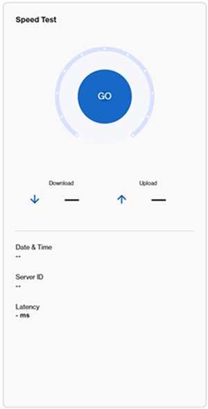 Screenshot highlighting the Speed Test configuration tile before running a test