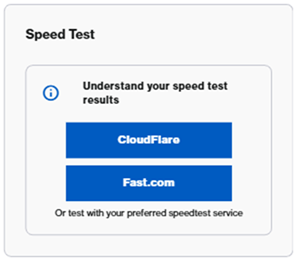Speed Test feature with CloudFlare and Fast.com options