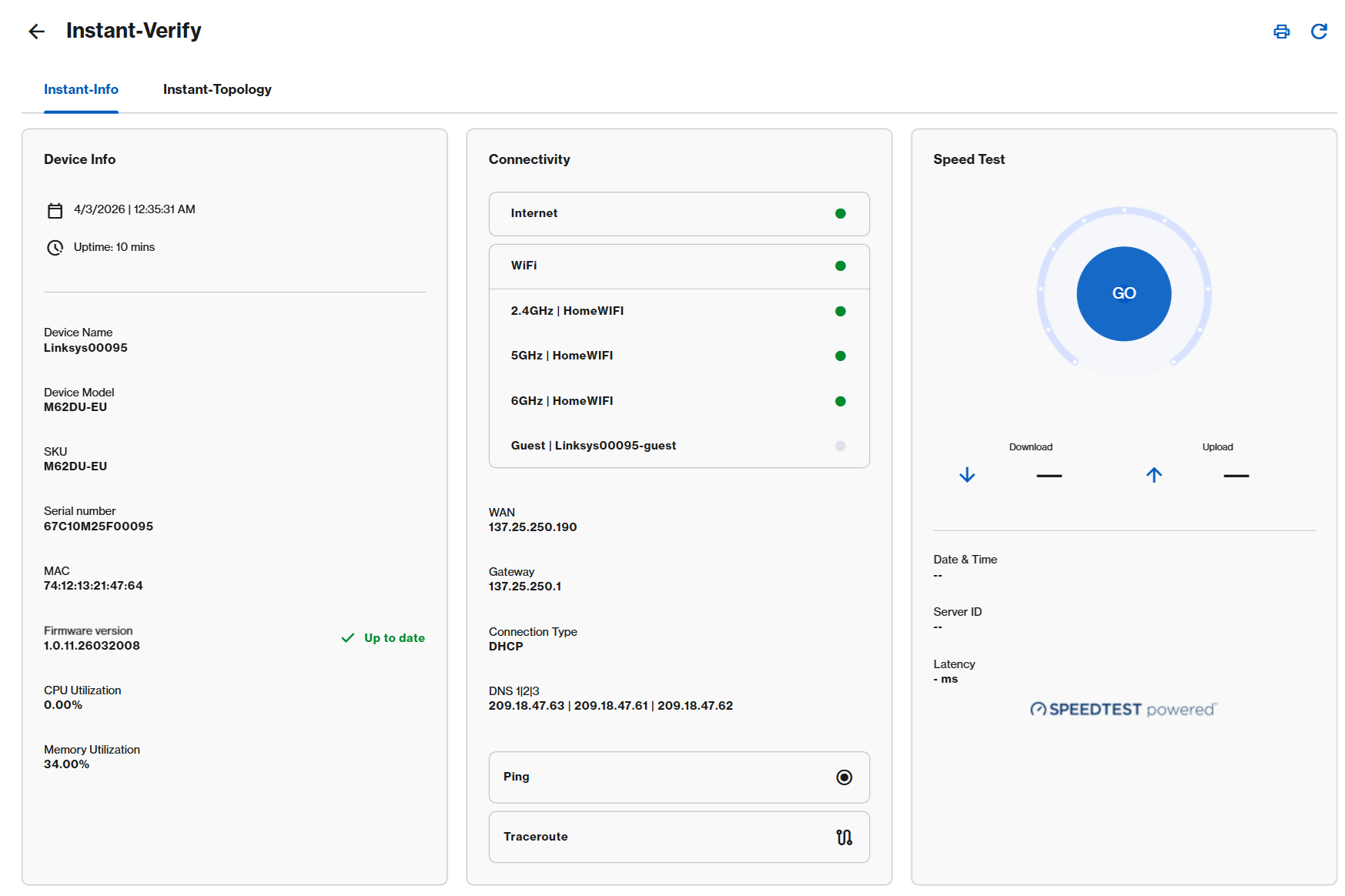 SPNM62DU Instant Verify dashboard