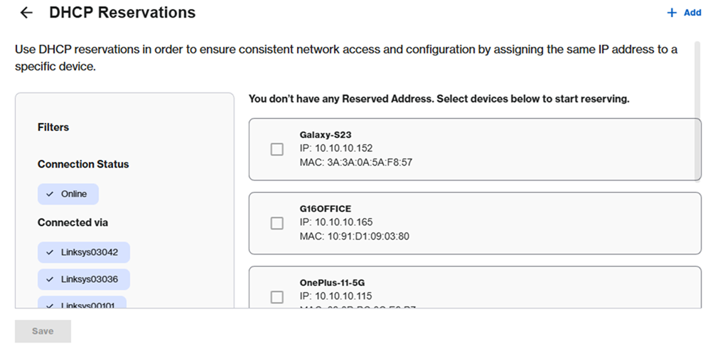 An option to Save changes once done enabling DHCP reservations