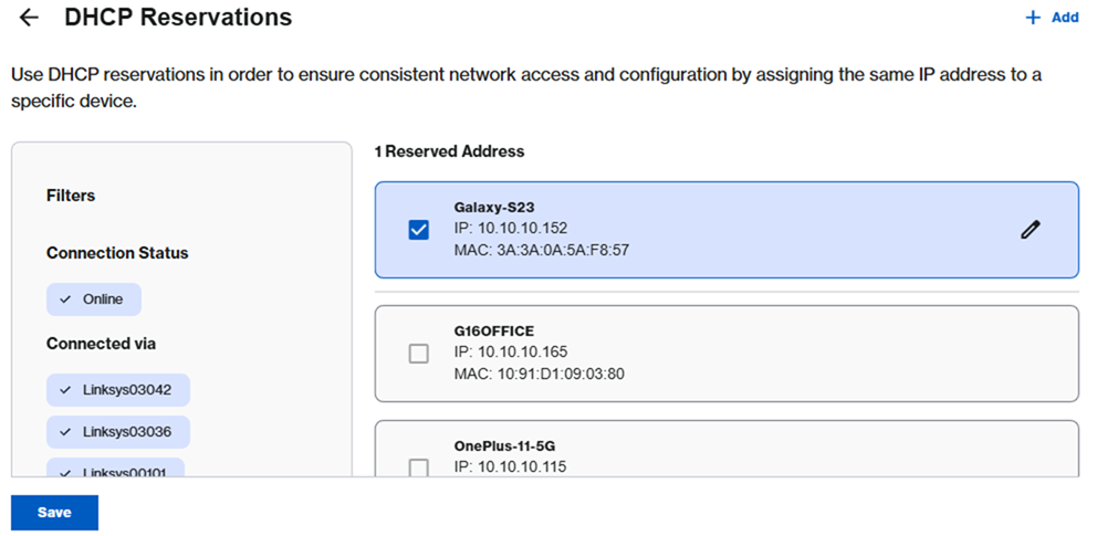 The reserved client list where you can simply uncheck the box and hit save to remove it from the DHCP reservations list