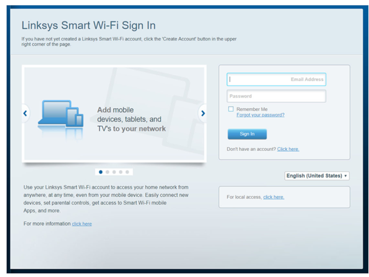 Click on "click here" where it says "For local access, click here."