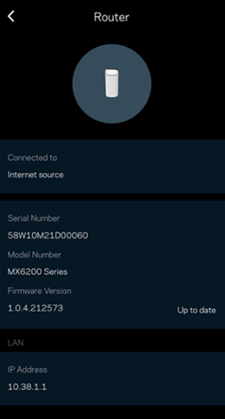 Firmware version shown via the Linksys app