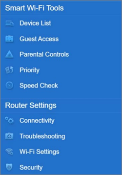 An image of Linksys web interface menu