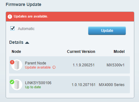 An image of available firmware updates