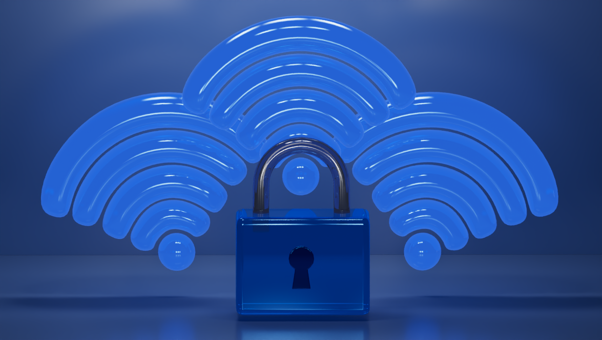 Graphic showing Wi-Fi network with a security lock