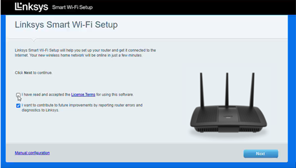 Manual configuration link at the bottom left side of the page