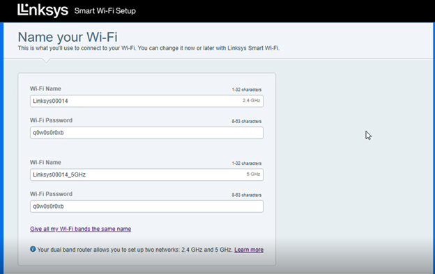 Customize WiFi name and password. Click Next