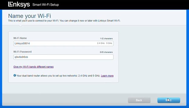 To give both bands the same WiFi name, click the link