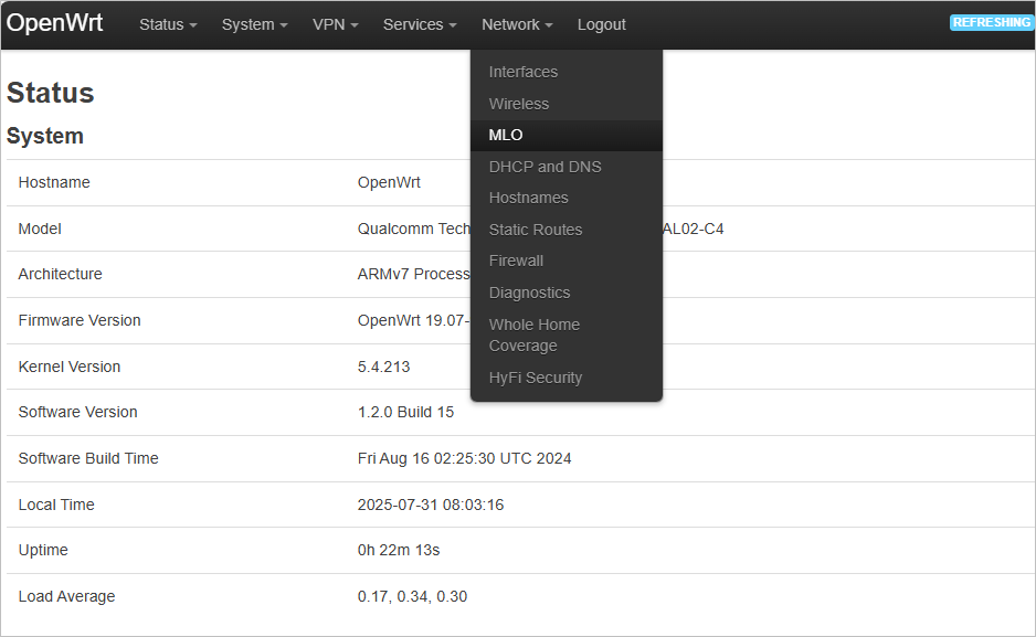 Network > MLO drop-down menu