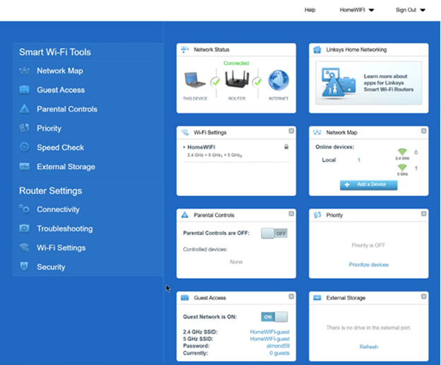 Router Dashboard or web interface