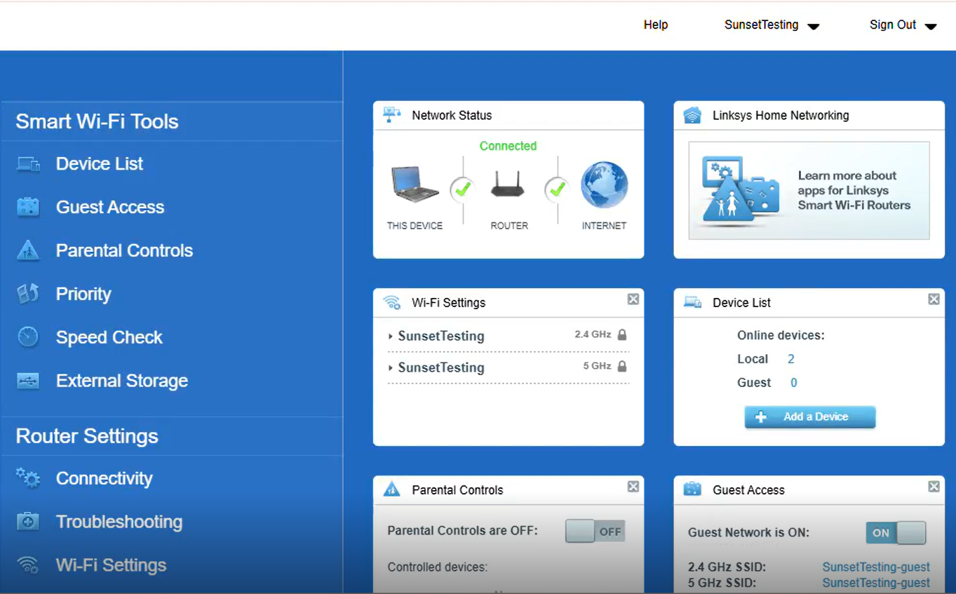 Router Dashboard or web interface