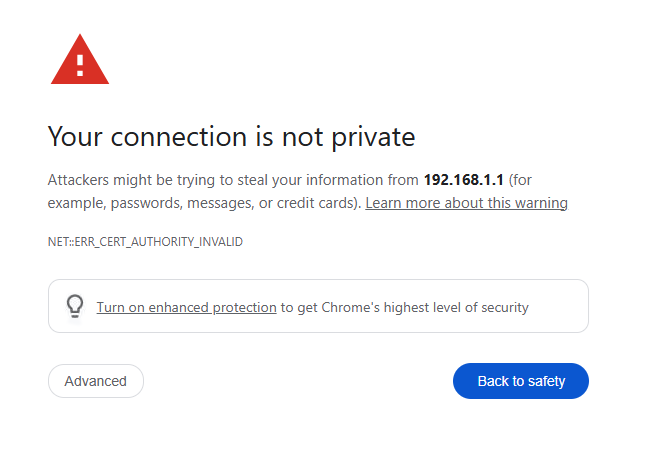 Browser error message