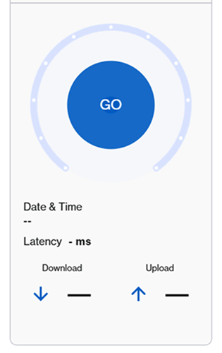 An illustration of the Go button to click in order to run a speed test.