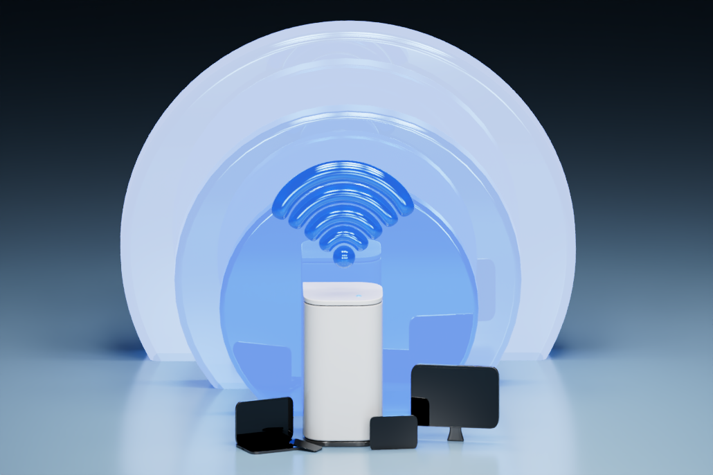 An icon graphic representing router maintenance, firmware updates, and optimizing home network performance