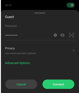 Select the Guest network you can to connect your device to