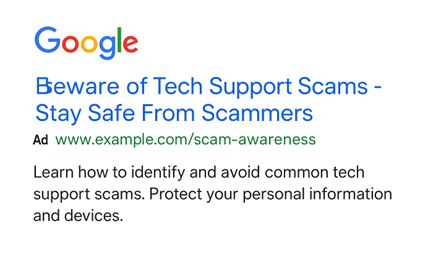 Google Tech Support Scam ad