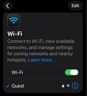 Look for the blue checkmark next to the Guest network and the Wi-Fi icon in the top corner