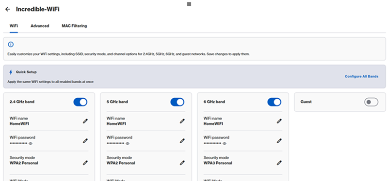 Incredible-WiFi section showing WiFi tab