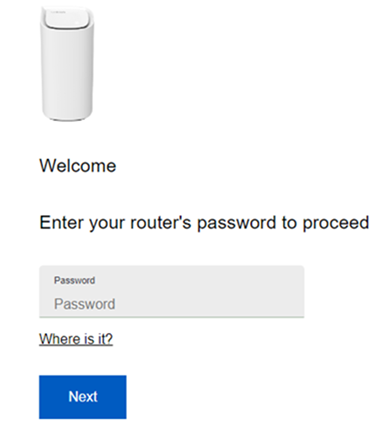 Prompt to enter the router's admin password