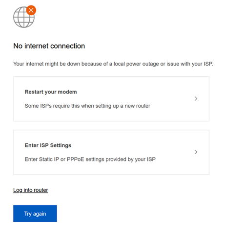 No Internet connection message