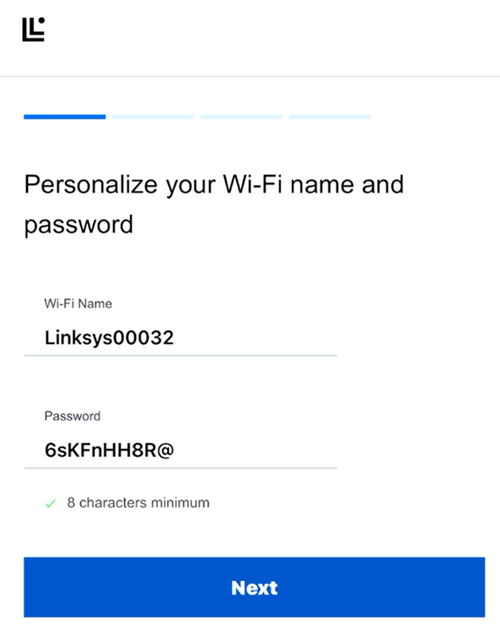 A prompt to enter a personalized WiFi name and password