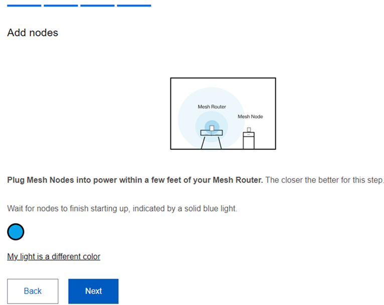 A promtp to click Next once the node is a solid blue light