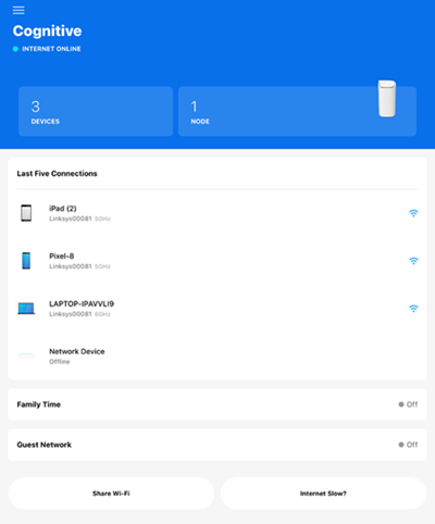 Linksys app dashboard