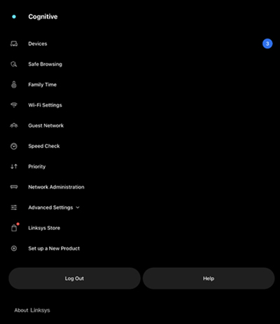 Linksys Menu showing Set Up a New Product