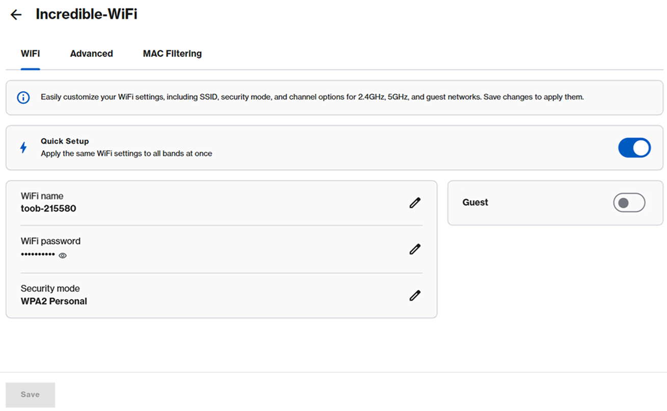 An image of the Incredible-WiFi section of the Linksys Now web interface