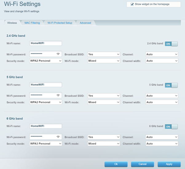 An image showing the WiFi settings section of the router's web interface