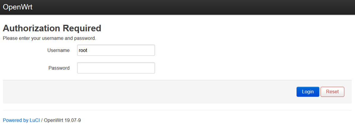 Router login screen